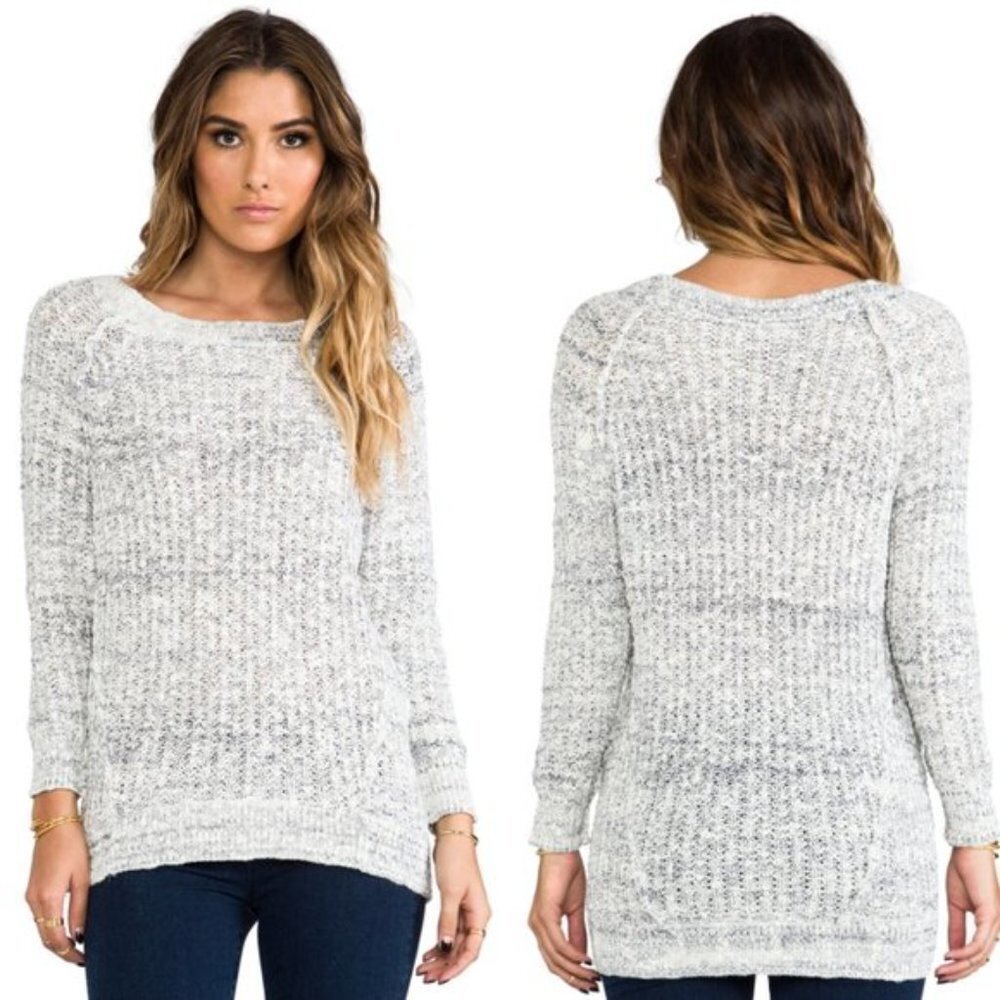 Free People Star Dune Marled Pullover White Grey Knit Sweater EUC Women's Medium